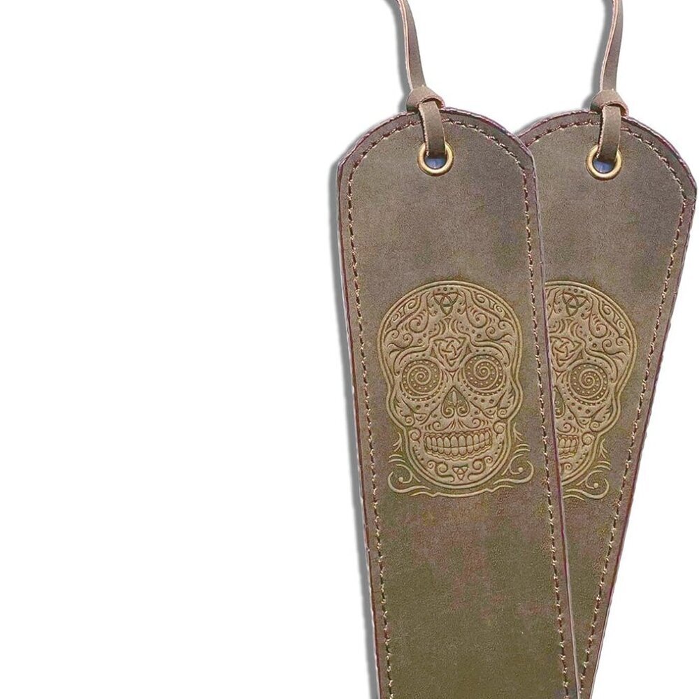 Leather Bookmark Handmade with Sugar Skull Heart Design - 2 Genuine Leather
